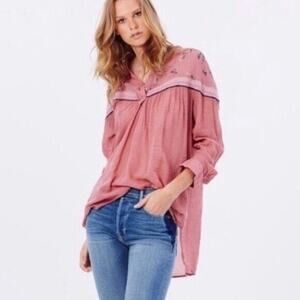 Free People Oversized Floral Tunic Blouse Rose Pink Size Small